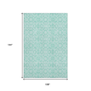 HomeRoots 9' X 12' Turquoise & Teal Medallion Area Rug - Stylish, Washable, Stain-Resistant with UV Protection! 665187