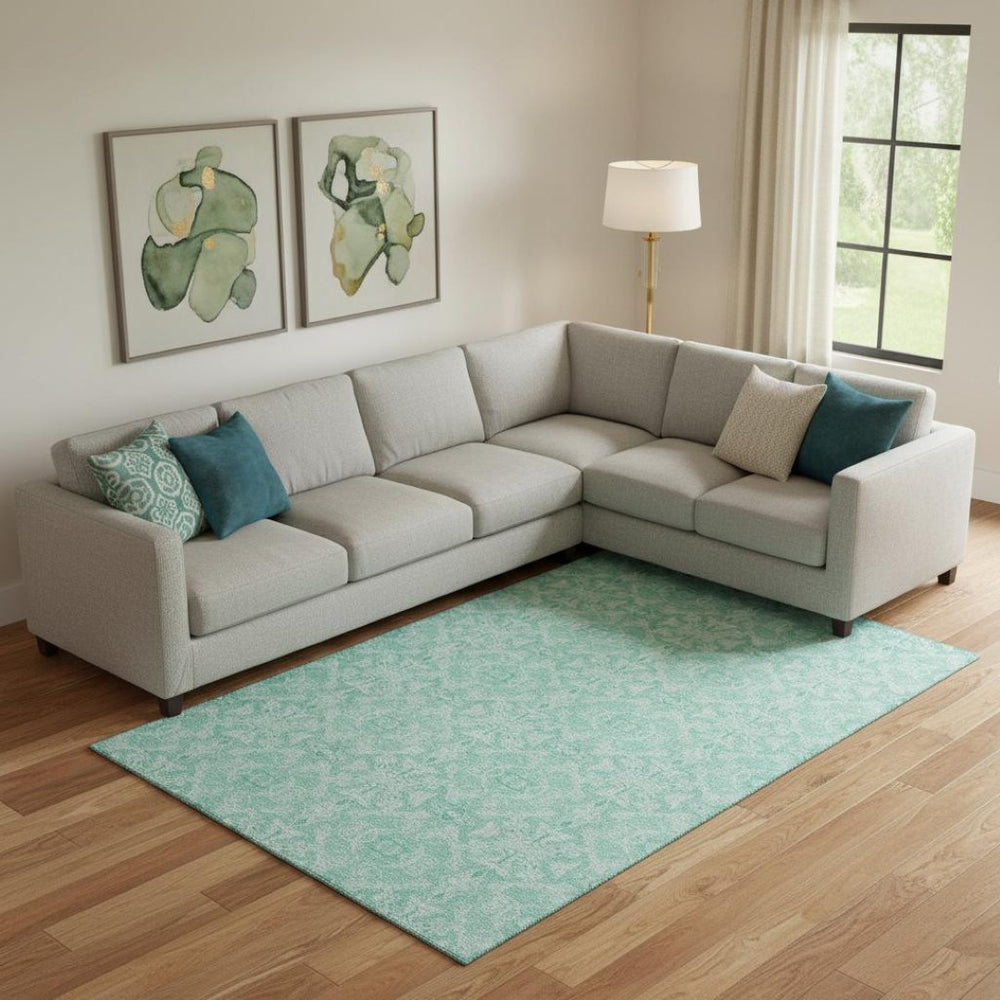 HomeRoots 9' X 12' Turquoise & Teal Medallion Area Rug - Stylish, Washable, Stain-Resistant with UV Protection! 665187