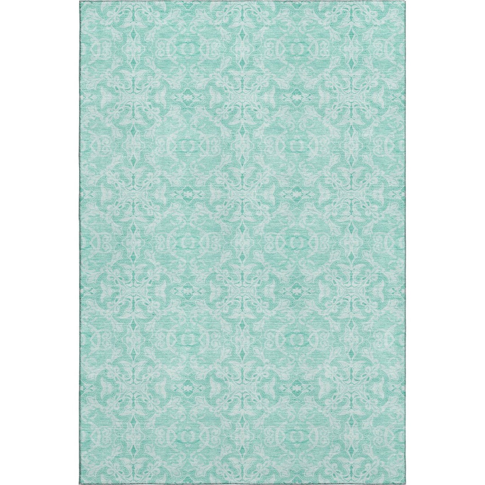 HomeRoots 9' X 12' Turquoise & Teal Medallion Area Rug - Stylish, Washable, Stain-Resistant with UV Protection! 665187
