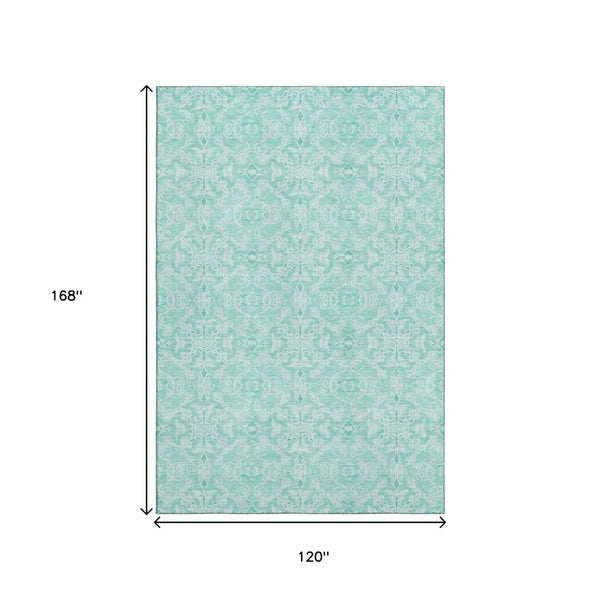 HomeRoots 10' Turquoise and Teal Medallion Washable Area Rug - UV Protected, Stain Resistant & Durable Design 665188