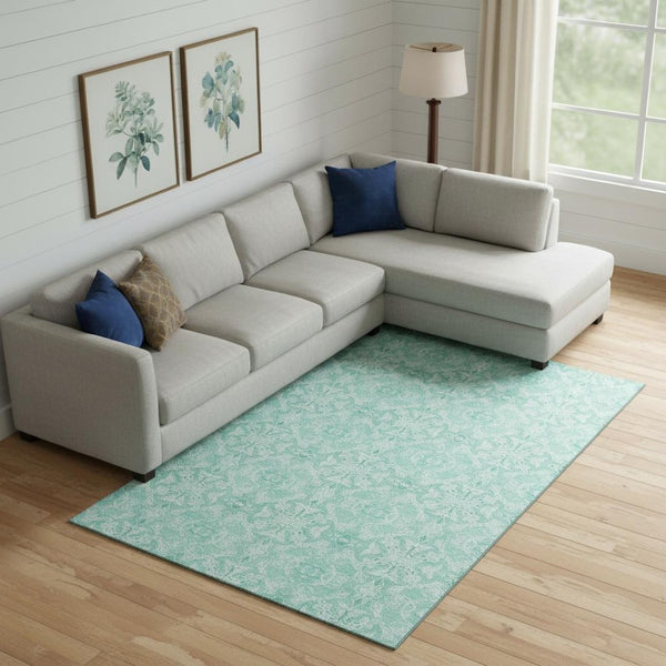 HomeRoots 10' Turquoise and Teal Medallion Washable Area Rug - UV Protected, Stain Resistant & Durable Design 665188
