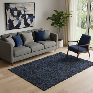 HomeRoots 5' X 8' Blue & Charcoal Medallion Washable Area Rug – Durable, UV-Protected, Family-Friendly Design! 665190