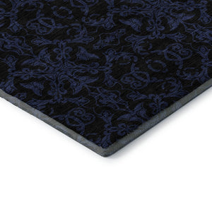 HomeRoots 5' X 8' Blue & Charcoal Medallion Washable Area Rug – Durable, UV-Protected, Family-Friendly Design! 665190