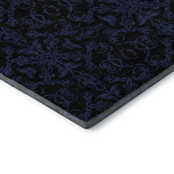 HomeRoots 8' Blue and Charcoal Medallion Washable Round Rug - Durable, Stylish, UV-Protected for High Traffic Areas 665191