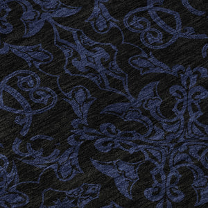 HomeRoots 8' Blue and Charcoal Medallion Washable Round Rug - Durable, Stylish, UV-Protected for High Traffic Areas 665191