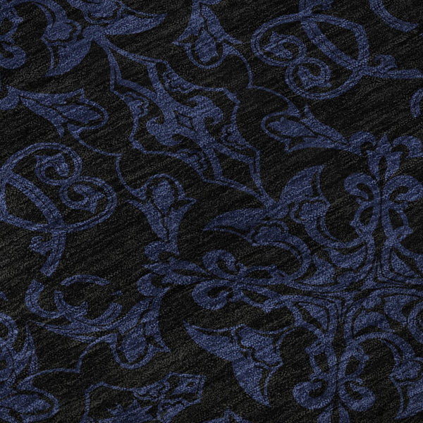 HomeRoots 8' Blue and Charcoal Medallion Washable Round Rug - Durable, Stylish, UV-Protected for High Traffic Areas 665191