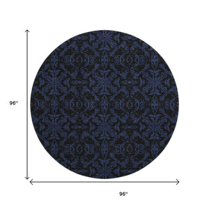 HomeRoots 8' Blue and Charcoal Medallion Washable Round Rug - Durable, Stylish, UV-Protected for High Traffic Areas 665191