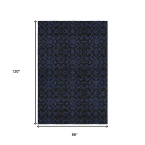 HomeRoots 8' X 10' Medallion Area Rug in Blue & Charcoal - Washable, UV-Protected, Durable for Family Homes 665192