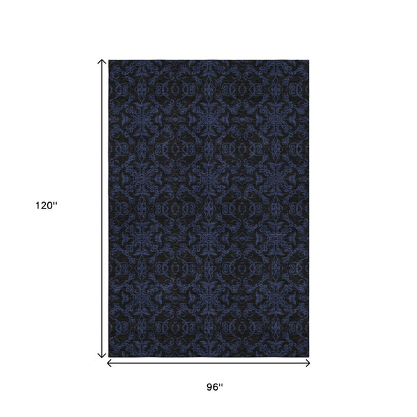 HomeRoots 8' X 10' Medallion Area Rug in Blue & Charcoal - Washable, UV-Protected, Durable for Family Homes 665192