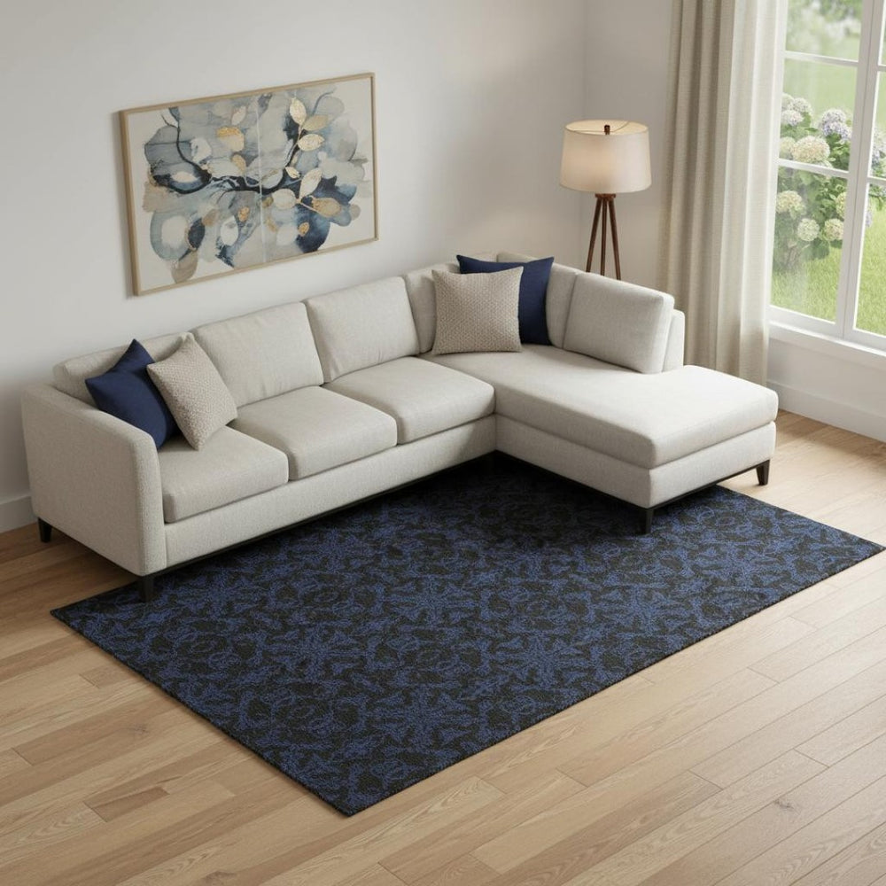 HomeRoots 8' X 10' Medallion Area Rug in Blue & Charcoal - Washable, UV-Protected, Durable for Family Homes 665192