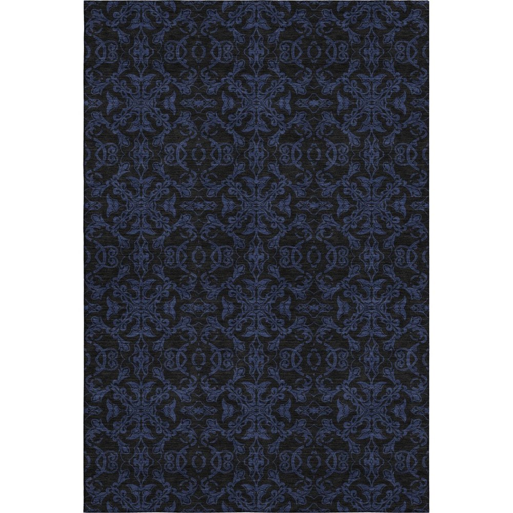 HomeRoots 8' X 10' Medallion Area Rug in Blue & Charcoal - Washable, UV-Protected, Durable for Family Homes 665192