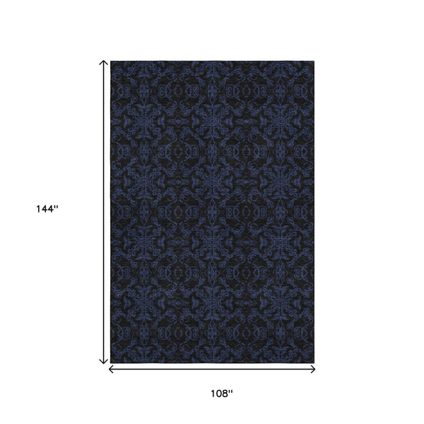 HomeRoots 9' X 12' Blue & Charcoal Medallion Area Rug - Washable, UV Protected, Stain Resistant for High Traffic 665193