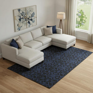 HomeRoots 9' X 12' Blue & Charcoal Medallion Area Rug - Washable, UV Protected, Stain Resistant for High Traffic 665193
