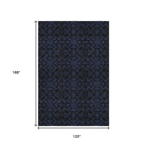 HomeRoots 10' X 14' Blue & Charcoal Medallion Area Rug - Washable, UV Protected, Stylish & Durable for Homes 665194