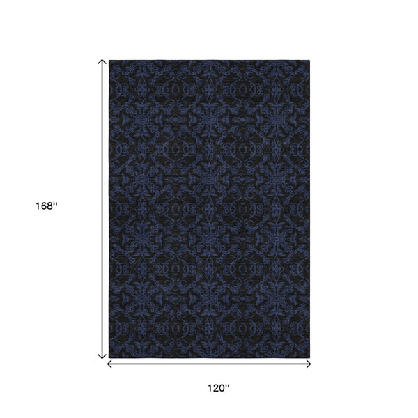 HomeRoots 10' X 14' Blue & Charcoal Medallion Area Rug - Washable, UV Protected, Stylish & Durable for Homes 665194
