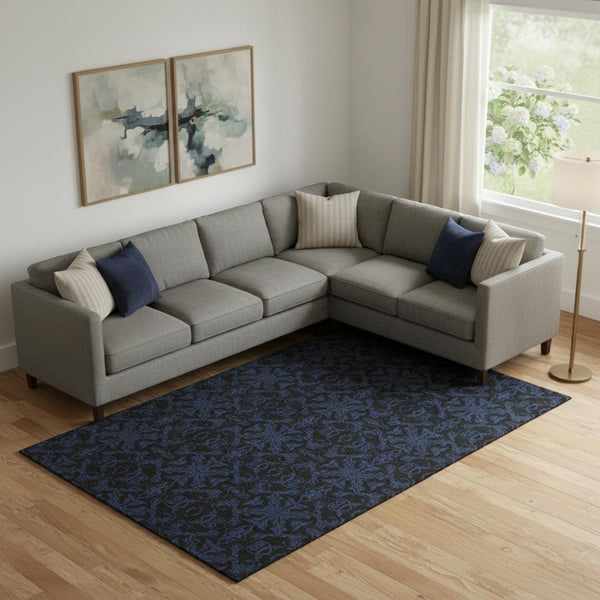 HomeRoots 10' X 14' Blue & Charcoal Medallion Area Rug - Washable, UV Protected, Stylish & Durable for Homes 665194