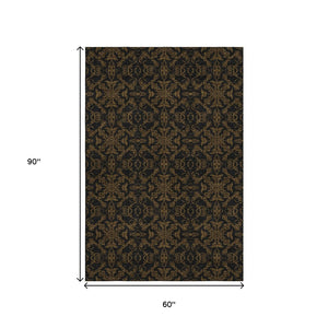 HomeRoots 5' X 8' Brown and Charcoal Medallion Area Rug - Washable, UV Protected, Stain Resistant for Homes 665196