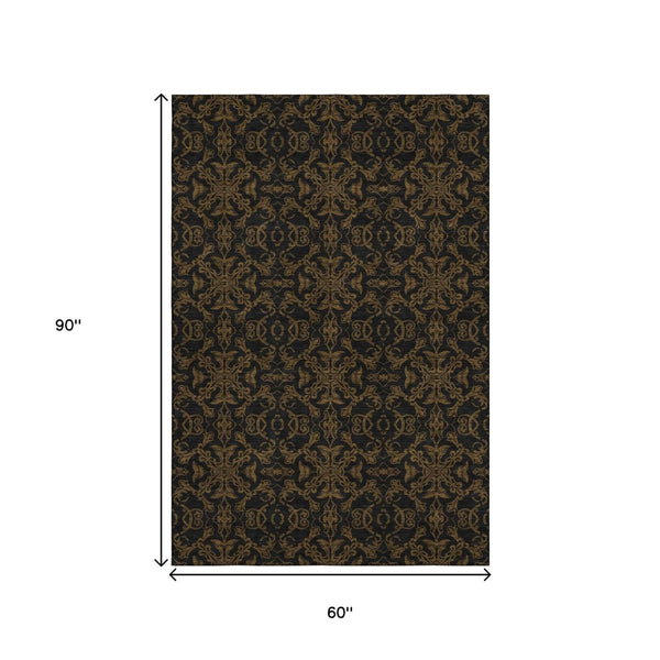 HomeRoots 5' X 8' Brown and Charcoal Medallion Area Rug - Washable, UV Protected, Stain Resistant for Homes 665196