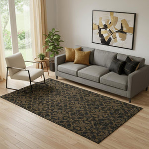 HomeRoots 5' X 8' Brown and Charcoal Medallion Area Rug - Washable, UV Protected, Stain Resistant for Homes 665196