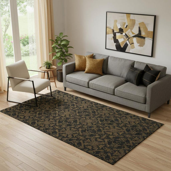 HomeRoots 5' X 8' Brown and Charcoal Medallion Area Rug - Washable, UV Protected, Stain Resistant for Homes 665196
