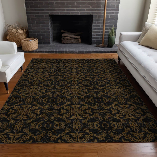 HomeRoots 5' X 8' Brown and Charcoal Medallion Area Rug - Washable, UV Protected, Stain Resistant for Homes 665196