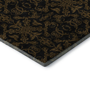HomeRoots 5' X 8' Brown and Charcoal Medallion Area Rug - Washable, UV Protected, Stain Resistant for Homes 665196