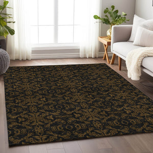 HomeRoots 5' X 8' Brown and Charcoal Medallion Area Rug - Washable, UV Protected, Stain Resistant for Homes 665196