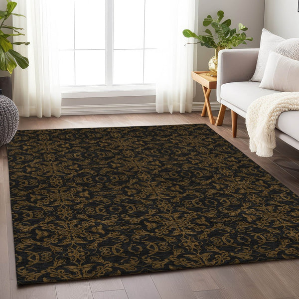 HomeRoots 5' X 8' Brown and Charcoal Medallion Area Rug - Washable, UV Protected, Stain Resistant for Homes 665196