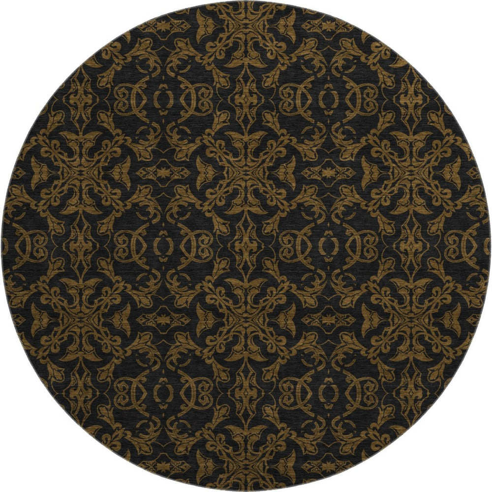 HomeRoots 8' Brown and Charcoal Medallion Round Rug - Washable, UV-Protected, Durable for Any Space! 665197