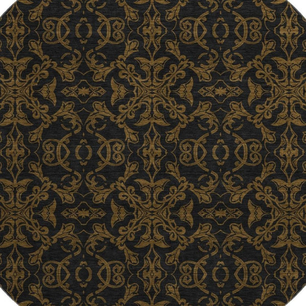 HomeRoots 8' Brown and Charcoal Medallion Round Rug - Washable, UV-Protected, Durable for Any Space! 665197