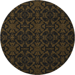 HomeRoots 8' Brown and Charcoal Medallion Round Rug - Washable, UV-Protected, Durable for Any Space! 665197