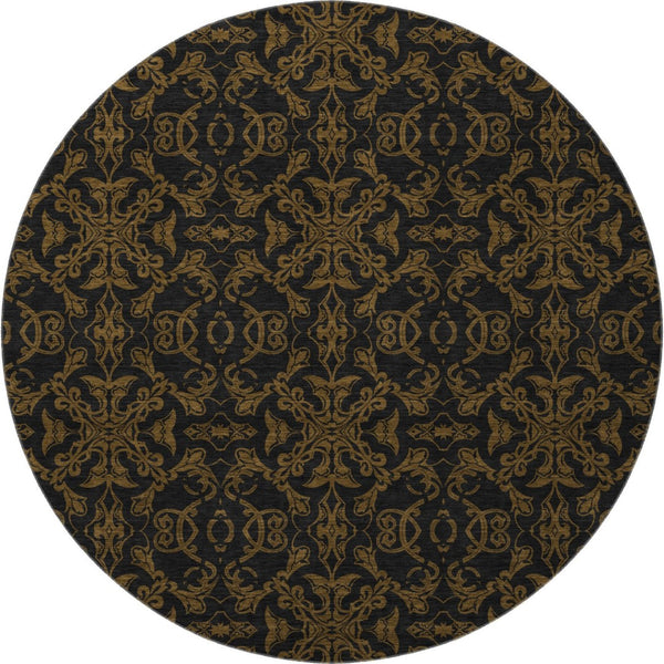 HomeRoots 8' Brown and Charcoal Medallion Round Rug - Washable, UV-Protected, Durable for Any Space! 665197