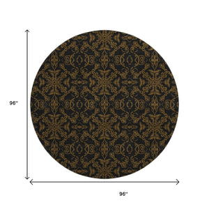 HomeRoots 8' Brown and Charcoal Medallion Round Rug - Washable, UV-Protected, Durable for Any Space! 665197