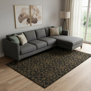 HomeRoots 8' X 10' Washable Brown & Charcoal Medallion Area Rug with UV Protection for High-Traffic Spaces 665198