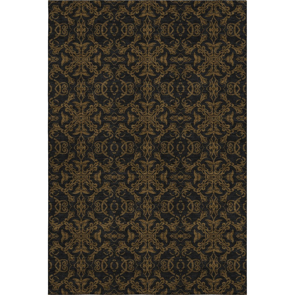 HomeRoots 8' X 10' Washable Brown & Charcoal Medallion Area Rug with UV Protection for High-Traffic Spaces 665198