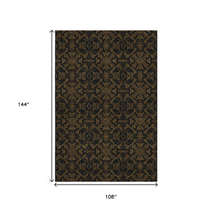 HomeRoots 9' X 12' Washable Brown & Charcoal Medallion Area Rug with UV Protection for Homes with Kids & Pets 665199