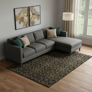 HomeRoots 9' X 12' Washable Brown & Charcoal Medallion Area Rug with UV Protection for Homes with Kids & Pets 665199