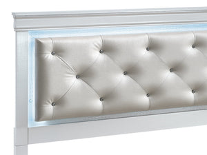 English Elm Lorana King Platform Bed with Led Lighting Tufted Faux Leather Glam Storage Frame White B078S00697