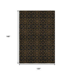 HomeRoots 10' X 14' Washable Brown & Charcoal Medallion Area Rug - UV Protected, Pet-Friendly & Durable Design 665200
