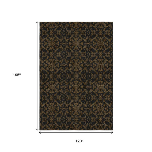 HomeRoots 10' X 14' Washable Brown & Charcoal Medallion Area Rug - UV Protected, Pet-Friendly & Durable Design 665200