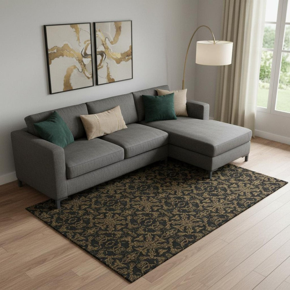 HomeRoots 10' X 14' Washable Brown & Charcoal Medallion Area Rug - UV Protected, Pet-Friendly & Durable Design 665200