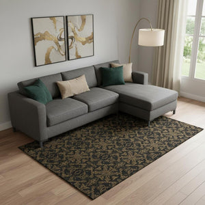 HomeRoots 10' X 14' Washable Brown & Charcoal Medallion Area Rug - UV Protected, Pet-Friendly & Durable Design 665200