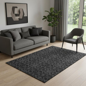 HomeRoots 5' Gray and Charcoal Medallion Washable Area Rug with UV Protection for Stylish, Durable Living Spaces 665202