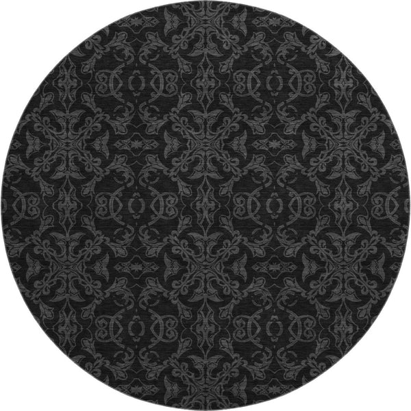 HomeRoots 8' Gray and Charcoal Medallion Washable Round Rug with UV Protection for High-Traffic Areas 665203