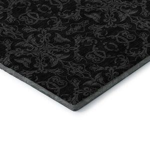 HomeRoots 8' Gray and Charcoal Medallion Washable Round Rug with UV Protection for High-Traffic Areas 665203