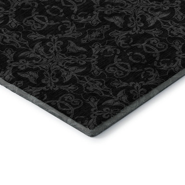 HomeRoots 8' Gray and Charcoal Medallion Washable Round Rug with UV Protection for High-Traffic Areas 665203