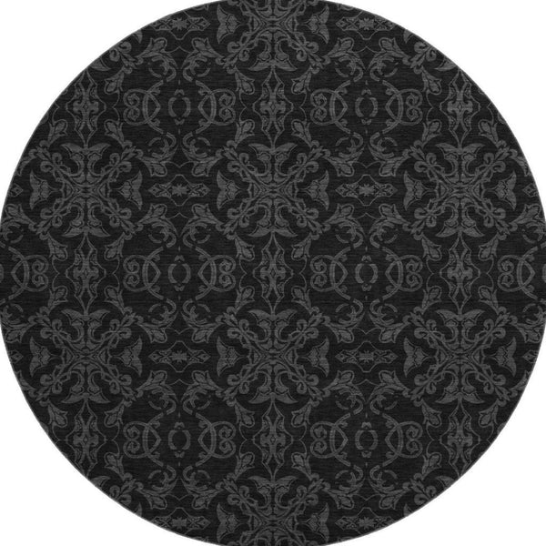 HomeRoots 8' Gray and Charcoal Medallion Washable Round Rug with UV Protection for High-Traffic Areas 665203