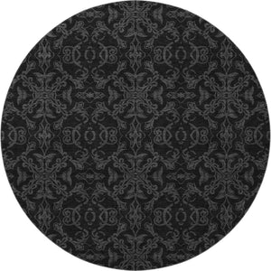 HomeRoots 8' Gray and Charcoal Medallion Washable Round Rug with UV Protection for High-Traffic Areas 665203