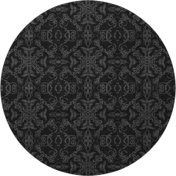 HomeRoots 8' Gray and Charcoal Medallion Washable Round Rug with UV Protection for High-Traffic Areas 665203