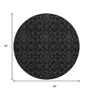 HomeRoots 8' Gray and Charcoal Medallion Washable Round Rug with UV Protection for High-Traffic Areas 665203